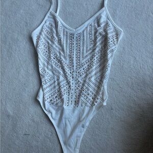 Elegant White Beaded Bodysuit